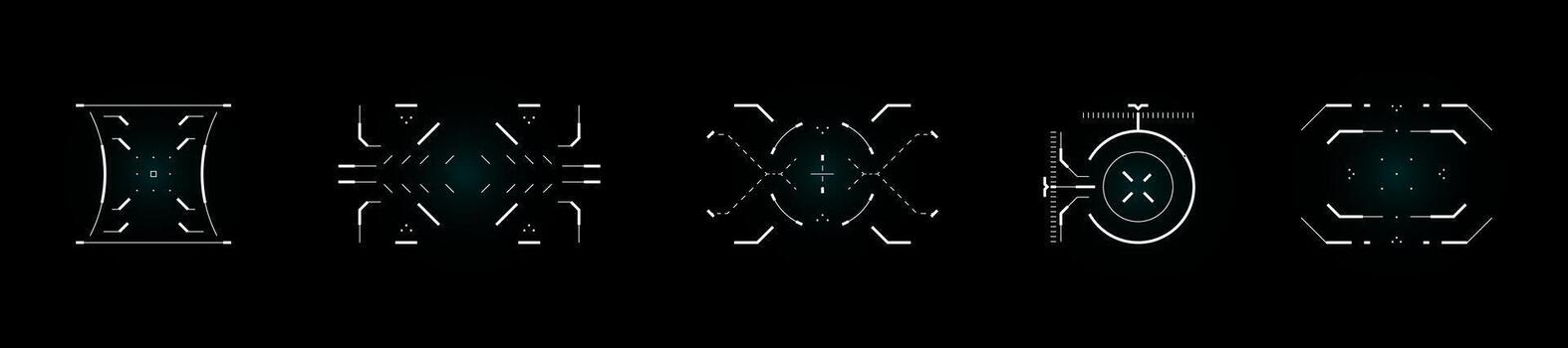 Futuristic target HUD UI with radar, crosshair, scope and sniper sight. Cyber tech interface for shooting game, military dashboard or sci fi display. Neon blue design elements and diagrams. vector