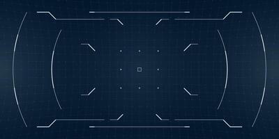 Military cyber interface with glowing reticle and blueprint grid. HUD layout blends futuristic data design with camera overlays and sci fi glitch elements. vector