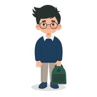 illustration of a schoolboy with school backpack isolated on white background vector