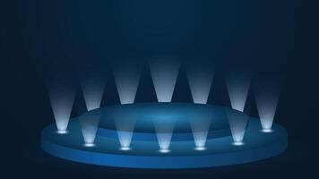 Modern blue podium background with bright multiple spotlights perfect for stage performances product displays award ceremonies events marketing visuals and stylish presentations vector