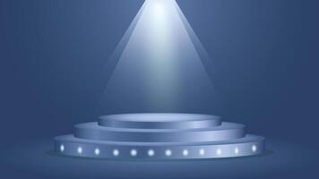 Stylish blue podium background featuring bright spotlight and stage lights perfect for product displays award ceremonies events marketing visuals and elegant presentations vector