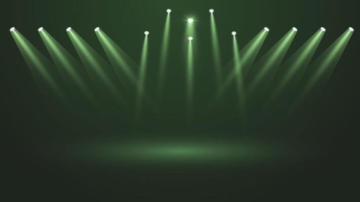 Dynamic green stage lights background featuring bright spotlights perfect for events shows presentations concerts advertising visuals and modern creative design projects
