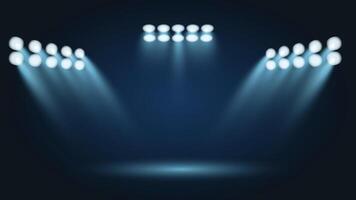 Blue stadium spotlight background featuring bright beams and empty stage perfect for sports events concerts presentations performances and modern digital designs vector