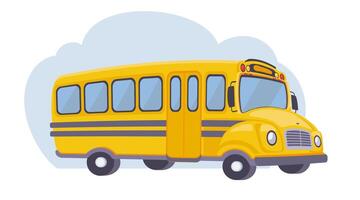 Bright yellow school bus with stripes and a light cloud shape behind. Flat illustration isolated on a white. Represents school transportation, perfect for educational materials and children's content. vector