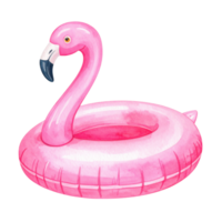 Pink flamingo pool float, isolated on transparent background, watercolor style. Summer, fun, and recreation concepts. png