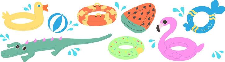 inflatable rings set in doodle style vector