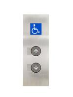 Elevator up and down buttons with separate wheelchair symbols on a white background. photo