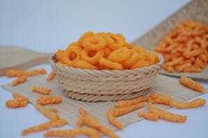 Popular Cheese Flavored Snack in Rustic Setting photo