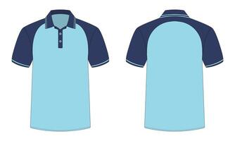 Raglan sleeve polo shirt mockup front and back view vector