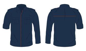 Navy blue long sleeve button down shirt front and back view vector