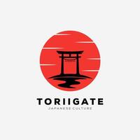 sunset torii gate icon vector