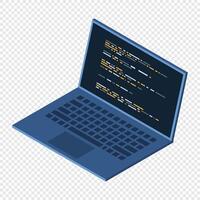 Isometric laptop. Programming on laptop concept with program code. Program code on a laptop screen. Isometric technology. illustration. vector
