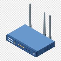 Isometric network wifi router with antennas. Wireless network communication technology. Wireless internet router. Network technology. illustration. vector