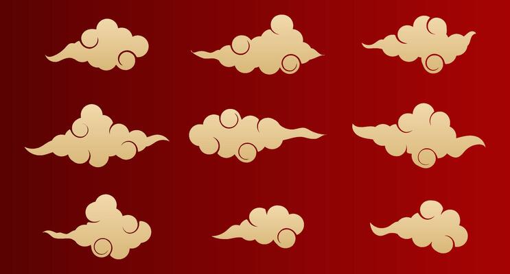 Set of chinese cloud icon. Set of japanese cloud. Asian clouds. Decorative elements for design. illustration,