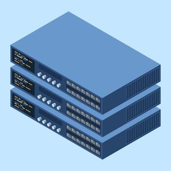 Isometric server. Server network equipment. Computer network technology. Storage database. Isometric technology. illustration vector