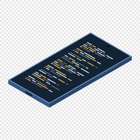 Isometric smartphone. Program code on smartphone screen. Isometric technology. illustration. vector