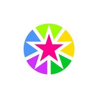 Bright and colorful star design with various geometric shapes in a circular arrangement vector