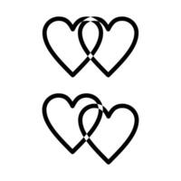 Two overlapping heart shapes symbolize love and connection in a simple black design vector