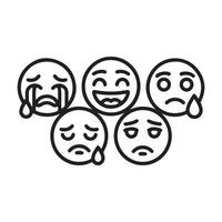 Five Emoticons Showing Different Emotions Happiness Sadness Crying emoji face vector