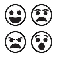 Four black and white emoji faces showing different emotions happy vector