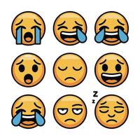 Nine yellow cartoon faces showing different emotions and expressions vector