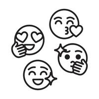 Four black line art emoji faces expressing different emotions expression happy vector
