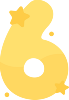 Illustration of cute pastel yellow numbers with star-shaped decorations for kids, number six. png