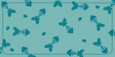 Blue background with a nautical pattern and fishbone icons. This design is suitable for banners, posters, greeting cards, and social media. vector