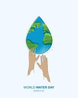 World Water Day. hands holding water drop. accelerating change and every drop matters. Save water and world environmental protection concept. clean renewable energy. water for peace. design. vector