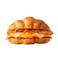 Savory breakfast croissant with layers of cheese, ham, and turkey png