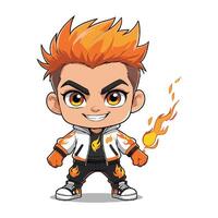 A cartoon character with orange hair and fire vector