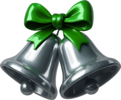 lustroso plata Navidad campanas con Esmeralda verde arco png