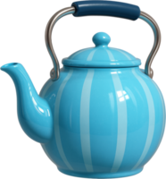 Glossy light blue teapot with white stripes and dark blue handle png