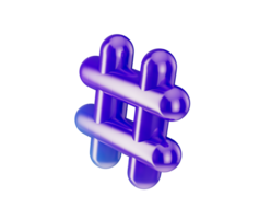 A glossy 3D hashtag with a purple-to-blue gradient, symbolizing social trends. 3D Illustration png