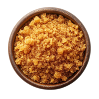 Top View of Brown Sugar in Wooden Bowl Isolated On Transparent Background png