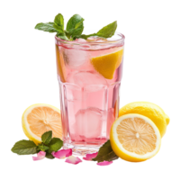 Glass of Rosewater Lemonade with Mint and Lemons Isolated On Transparent Background png