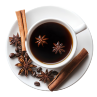 Coffee Cup with Cinnamon and Star Anise Isolated On Transparent Background png