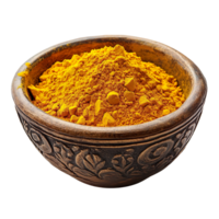 Ornate Bowl with Yellow Turmeric Powder Isolated On Transparent Background png