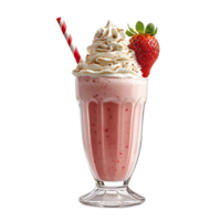 Strawberry Milkshake Topped With Whipped Cream And Fresh Strawberry Isolated On Transparent Background png