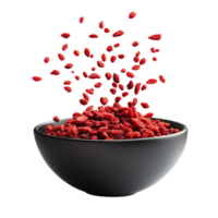 Falling Dried Goji Berries Into Black Bowl Nutritious Superfood Healthy Diet Isolated On Transparent Background png