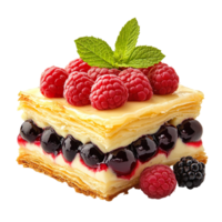 Layered Pastry with Berries and Custard Cream Isolated On Transparent Background png
