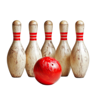 Bowling Pins and Red Ball Set for Classic Game Isolated On Transparent Background png