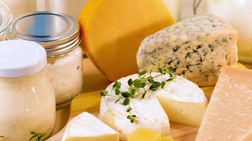 Assorted dairy items arranged for educational purposes video
