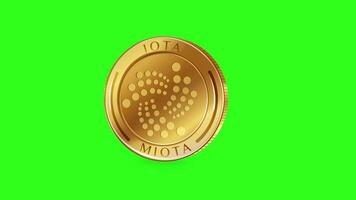 A 20-second animation of a rotating IOTA coin against a vibrant green background, showcasing dynamic movement and digital currency theme video