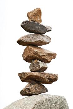 un apilar de rocas equilibrado en parte superior de cada otro en contra un llanura blanco antecedentes imagen ver foto