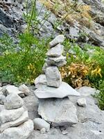 A stack of rocks sitting on top of a rock photo