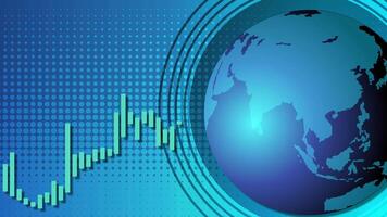 Animated globe with candlestick graph transitions, highlighting global economic trends. Blue tones and circular patterns create a futuristic feel video