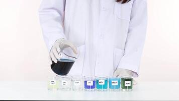 Pouring liquid into jars to observe color change video