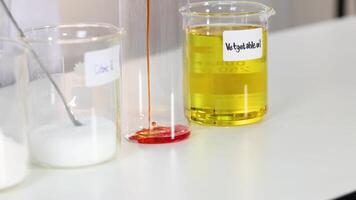 Colorful liquid interaction in a science experiment video