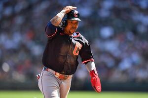 Cleveland Guardians third baseman Jose Ramirez (11) rounds third base prior to scoring during the first inning against the Chicago White Sox at Rate Field. editorial_image